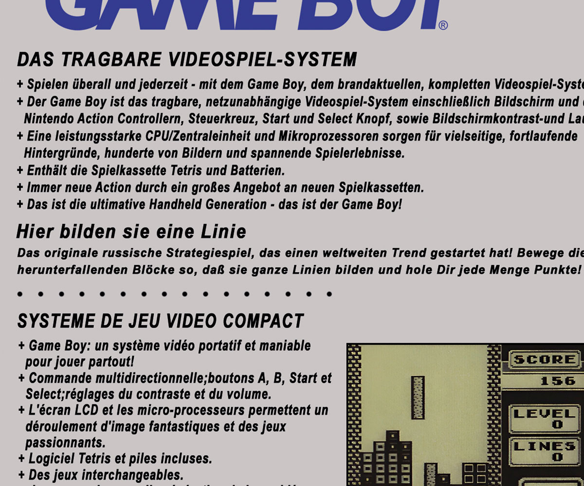Game Boy Tetris Pack Console Box DE/FR, Game Boy Tetris Pack box only